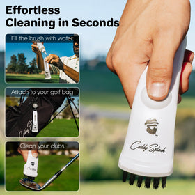 Caddy Splash brush with large nylon bristles scrubs dirt and grass safely