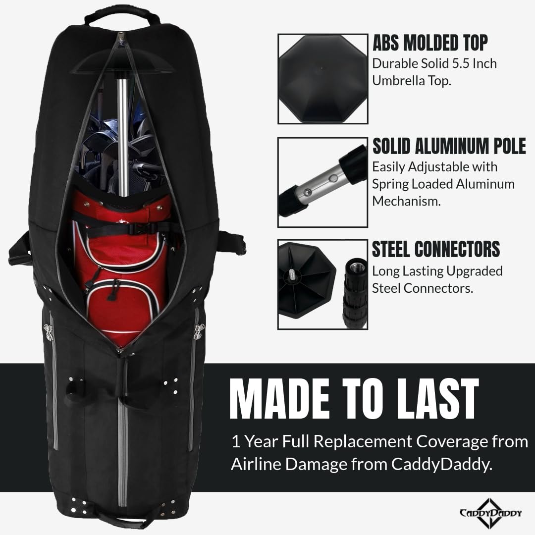 CaddyDaddy North Pole withstands handling to protect clubs during flights.