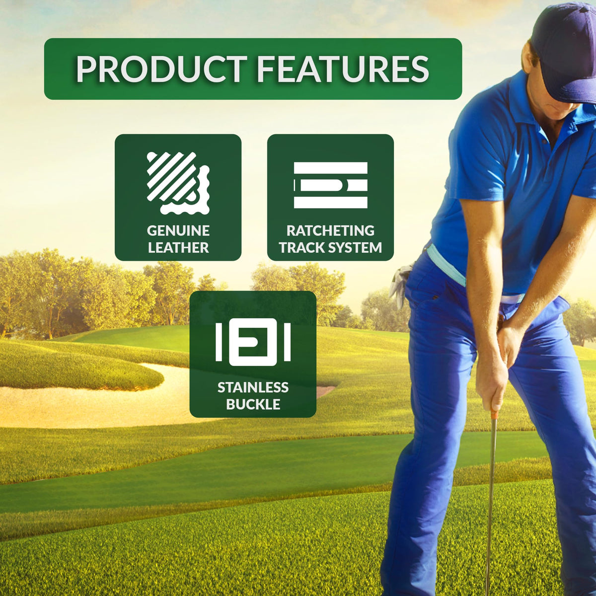 CaddyTek belt buckle variety enhances outfit coordination on and off course.
