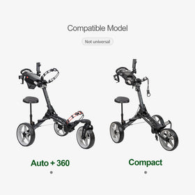 Caddytek removable seat on Auto+360 cart securely in place for breaks