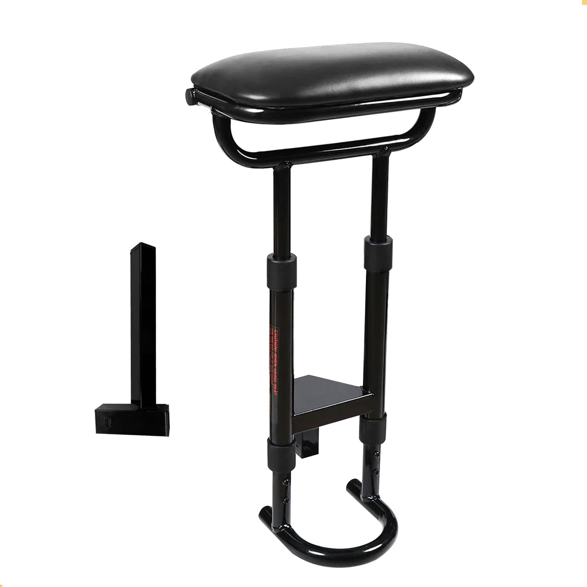 Caddytek Removable Seat attached to EZ cart provides a stable resting spot between holes.