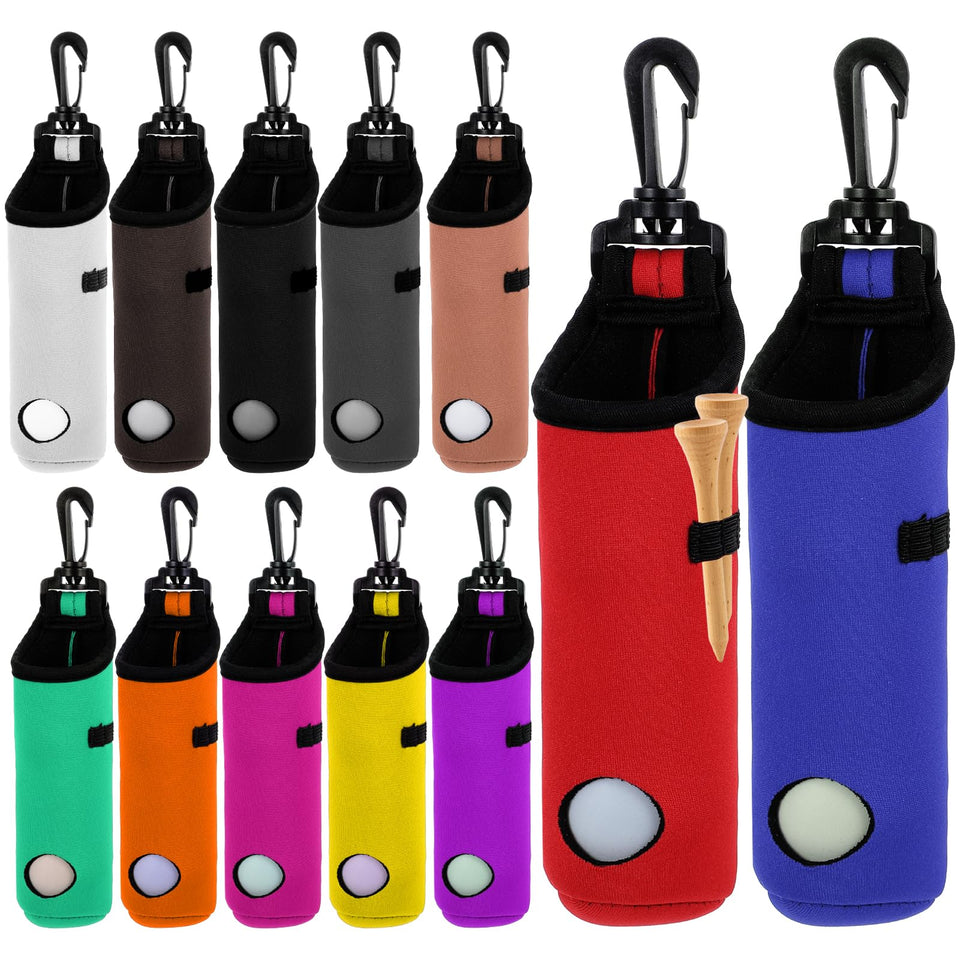 Caeuiciw golf ball tee holder in black with clip ready for backpack attachment.