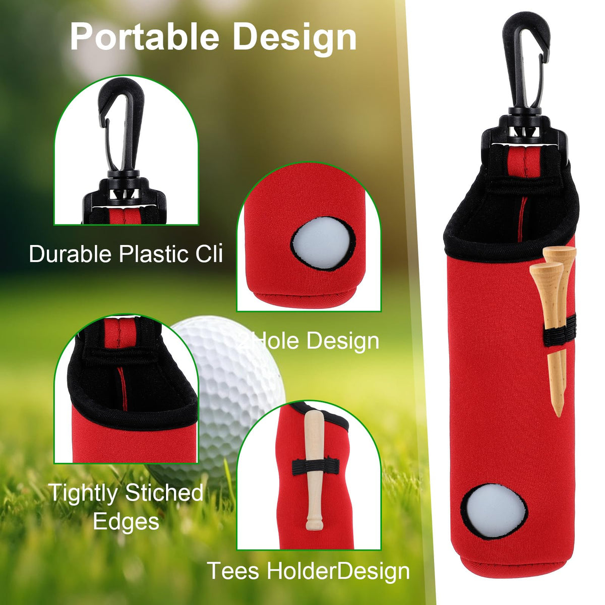 Caeuiciw red tee holder for golf balls keeps gear organized during practice.