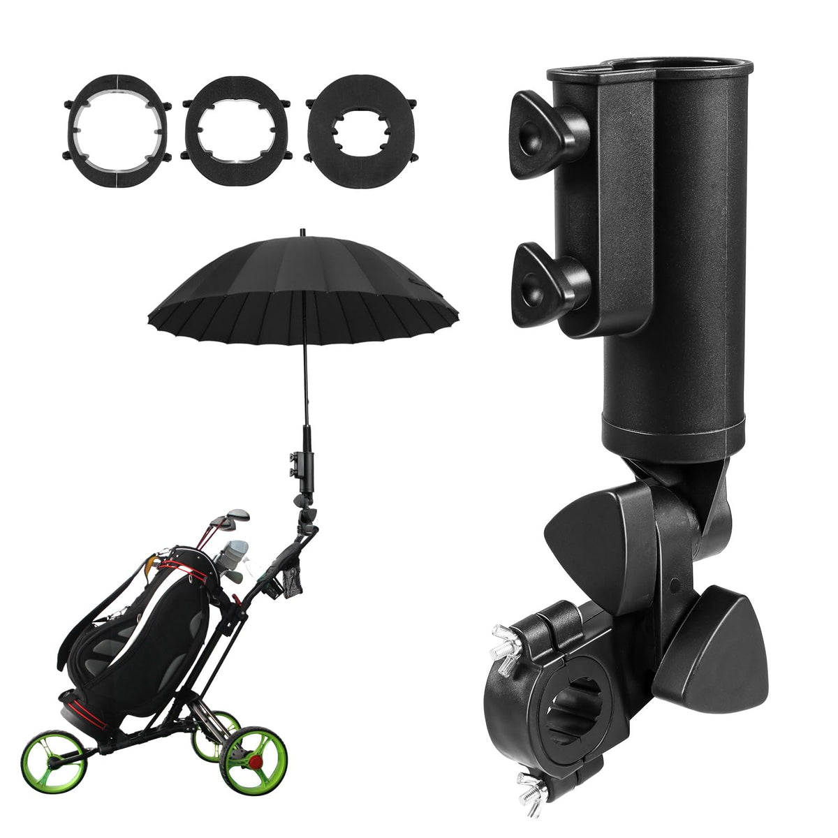 CALEPTONG Golf Umbrella Holder with universal fit for most carts, hands-free shade.