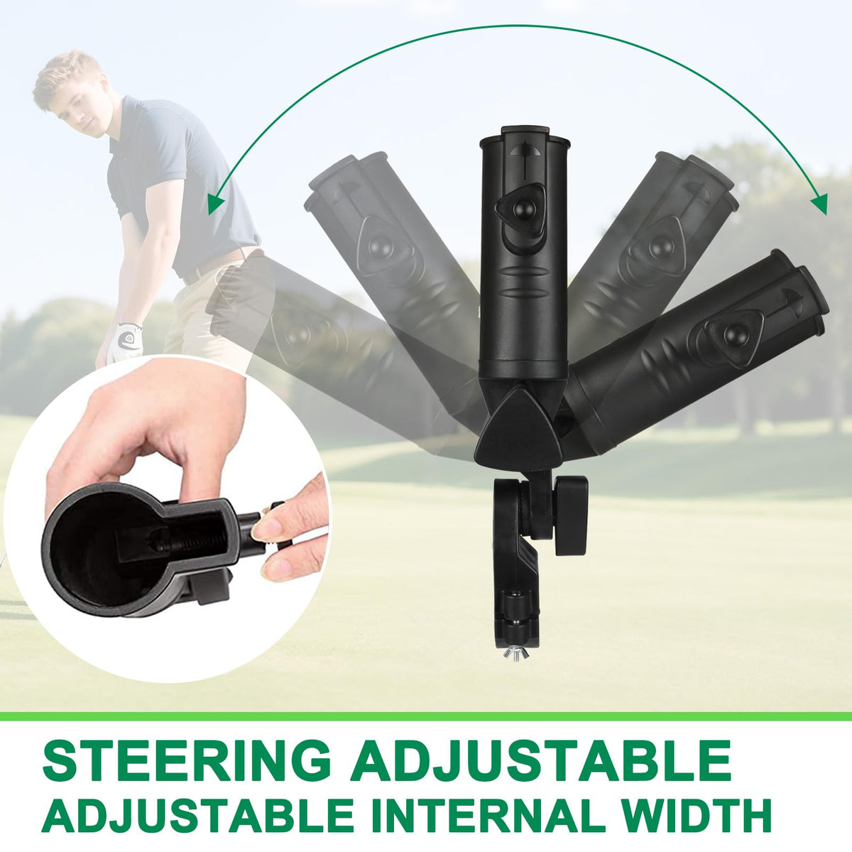 CALEPTONG universal clip-on clamp secures round handles on strollers.
