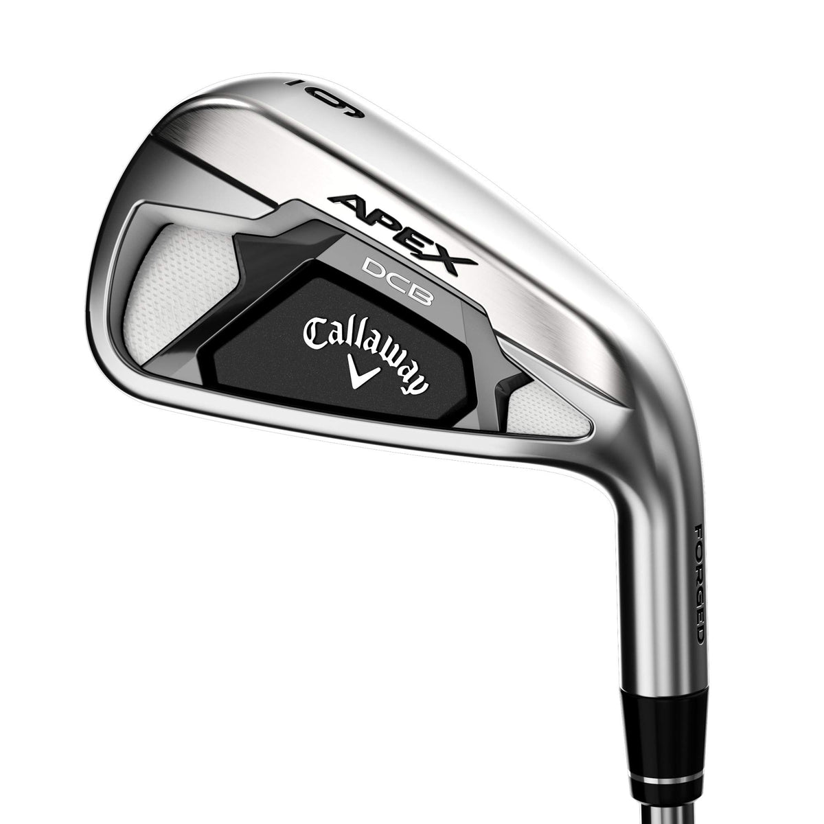 Callaway Apex DCB 9 Iron left-handed front view showing forged feel and forgiveness.