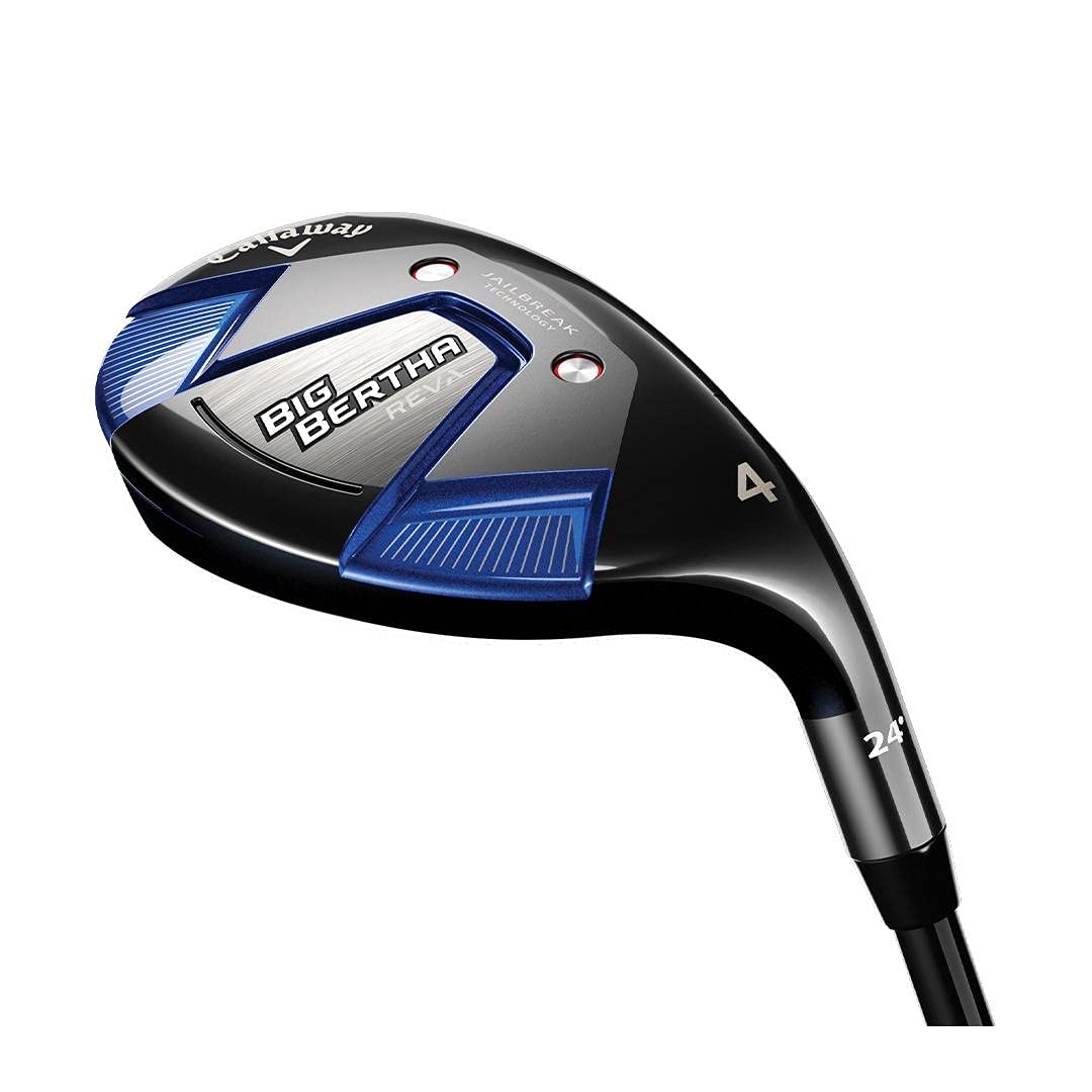Close-up of Callaway BB REVA 5 hybrid left-handed graphite head for construction details.