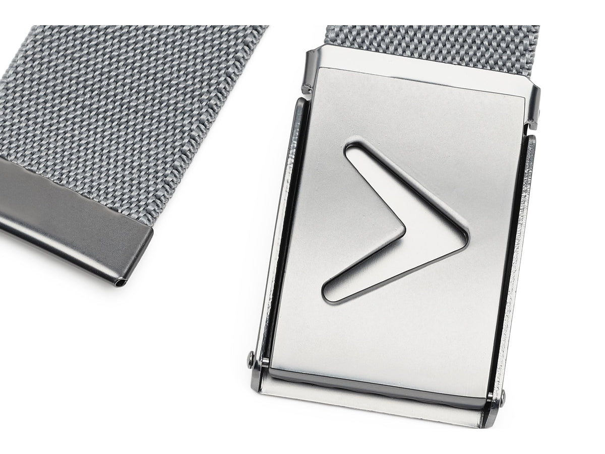 Callaway Griffin Grey belt with metal tip adds durability and refined finish.