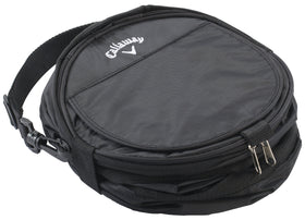 Callaway Cart Cooler hangs from push cart via adjustable strap.