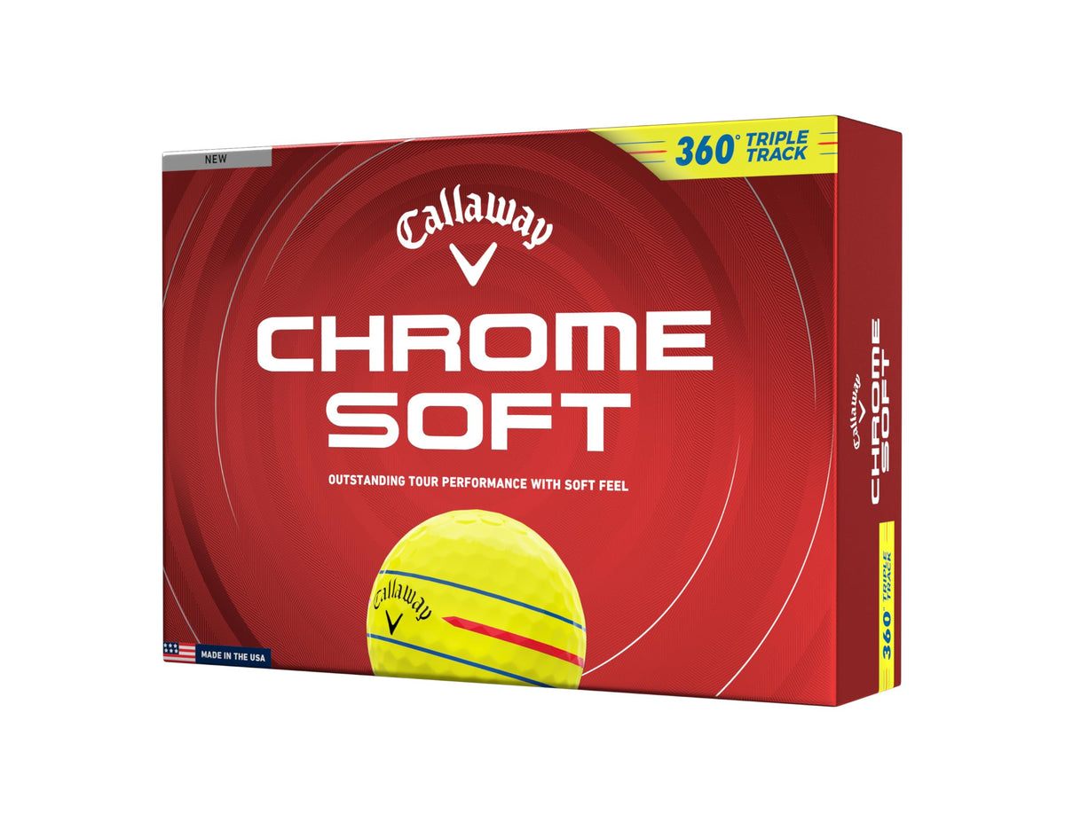 Callaway Chrome Soft 2026 with 360 Triple Track on yellow ball enhances alignment during putting.