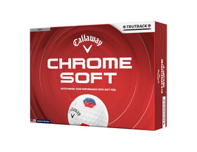 Callaway Chrome Soft 2026 ball front view highlights TruTrack for precise aim and control.