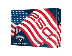 Callaway Chrome Soft 2026 USA Stripe pack highlights consistent distance for all rounds.