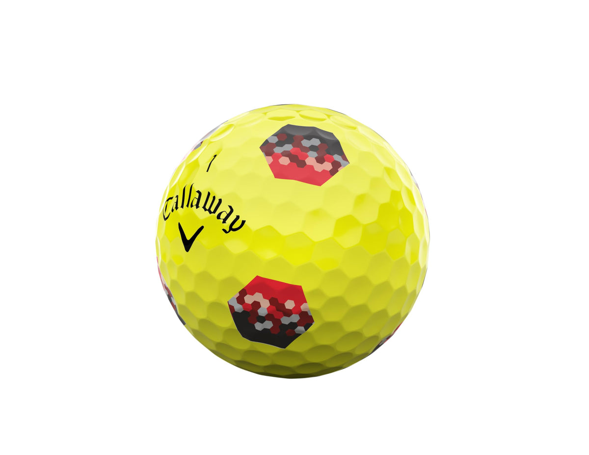 Callaway Chrome Soft 2026 Yellow Tru Track ball closeup highlighting soft feel.