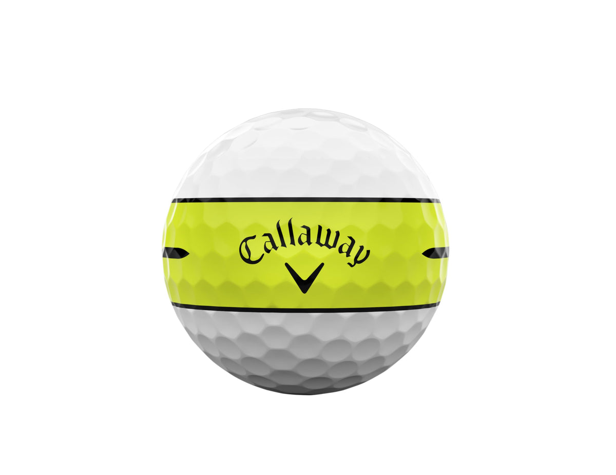 Callaway Chrome Soft 360 Stripe Yellow ball shows 360° Triple Track alignment