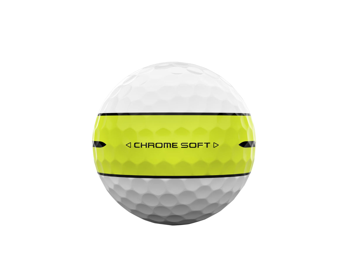 Callaway Chrome Soft 360 Stripe Yellow 12-ball packaging for practice and rounds