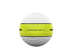 Callaway Chrome Soft 360 Stripe Yellow 12-ball packaging for practice and rounds