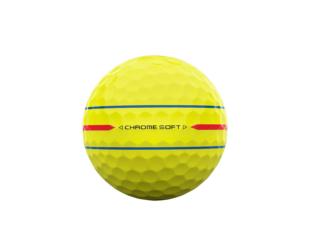 Callaway Chrome Soft 360 Triple Track yellow ball on putting green showing starting line