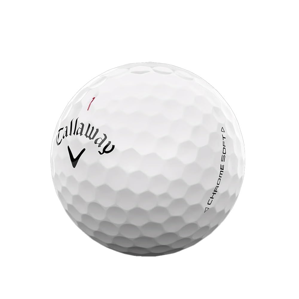 Callaway Chrome Soft 3-ball pack ball surface closeup highlights hex aero pattern for optimized carry