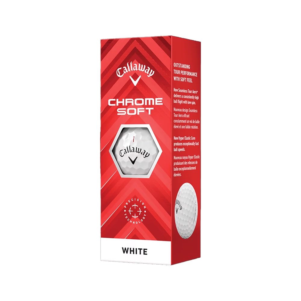 Callaway Chrome Soft 3-ball pack front view shows white balls with smooth urethane cover for soft feel