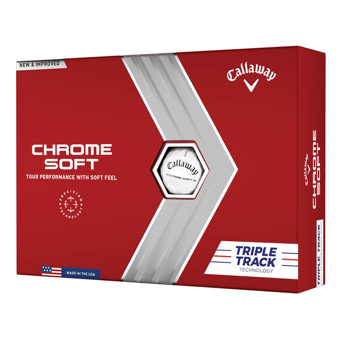 Callaway Chrome Soft Triple Track balls white front view for consistent flight and feel