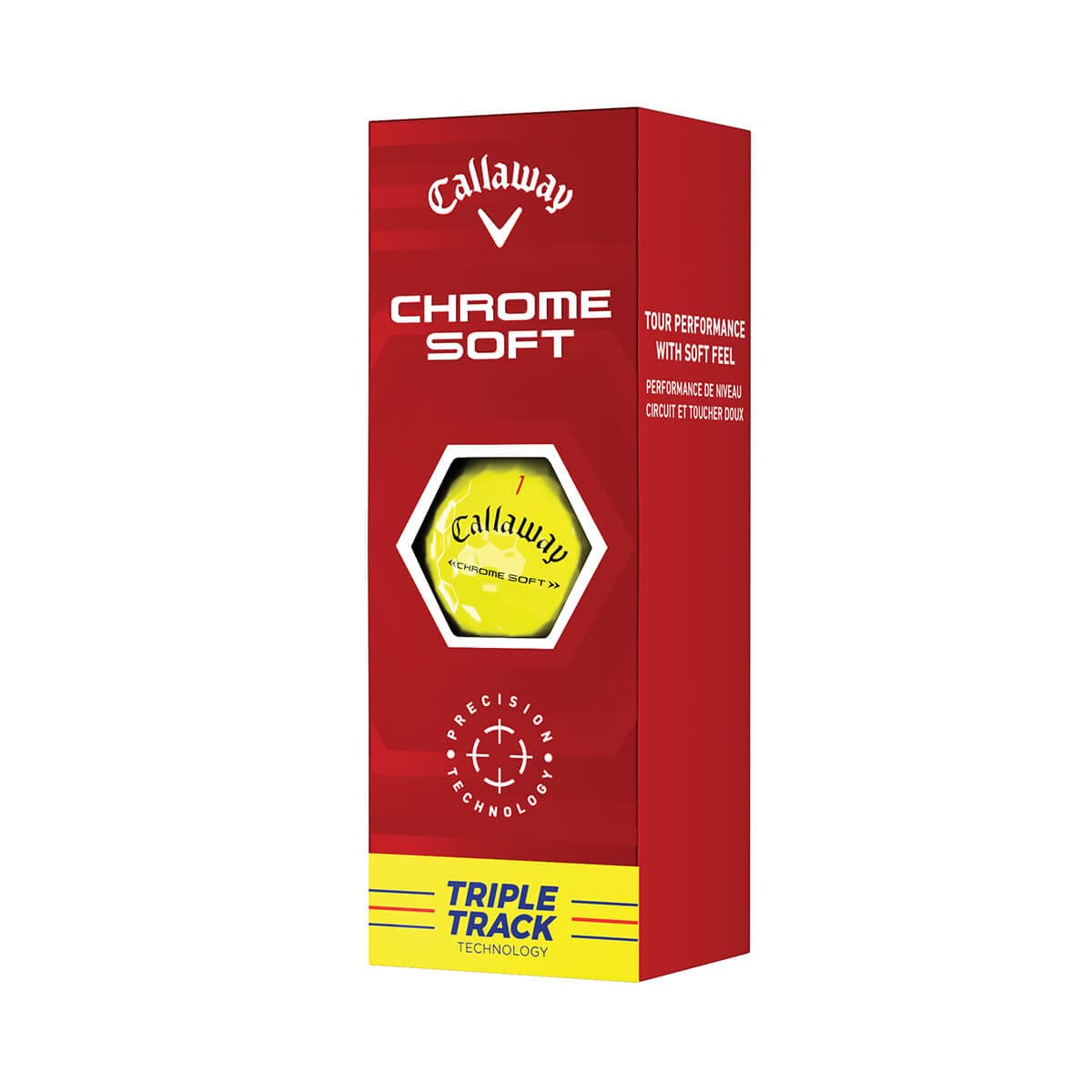 Callaway Chrome Soft Triple Track Yellow ball texture showcases responsive feel on greens.