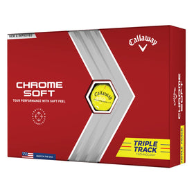 Callaway Chrome Soft Triple Track Yellow pack shot highlighting consistent distance and control.