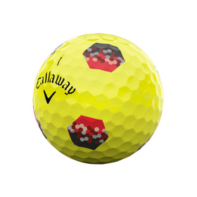 Callaway Chrome Soft True Track Yellow ball in flight with high trajectory.