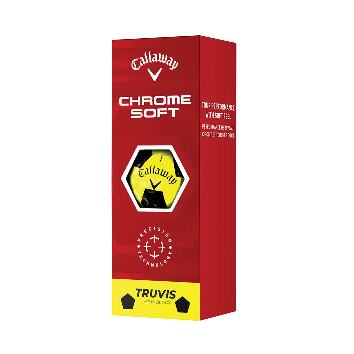 Callaway Chrome Soft Truvis yellow ball in flight emphasizing control and accuracy