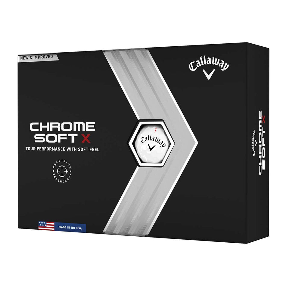 Callaway Chrome Soft X ball close-up of dimple pattern for precision and distance