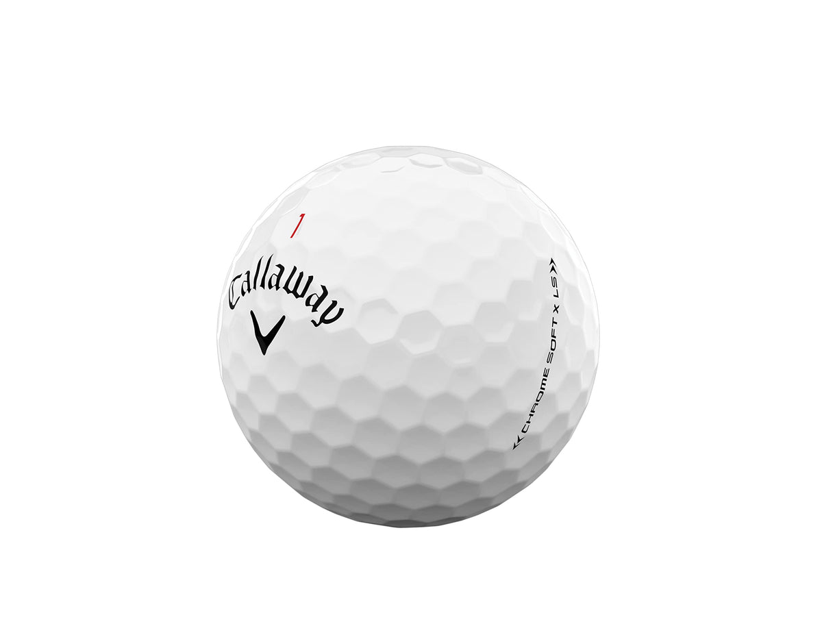 Callaway Chrome Soft X LS ball close-up cover showing soft feel and spin potential