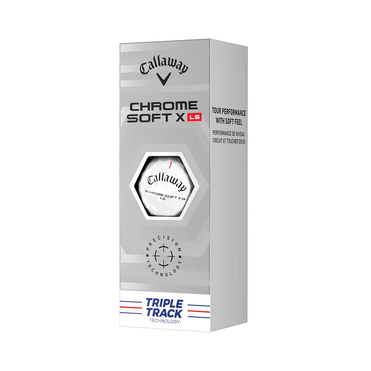 Callaway Chrome Soft X LS cover closeup highlighting enhanced greenside control and feel.