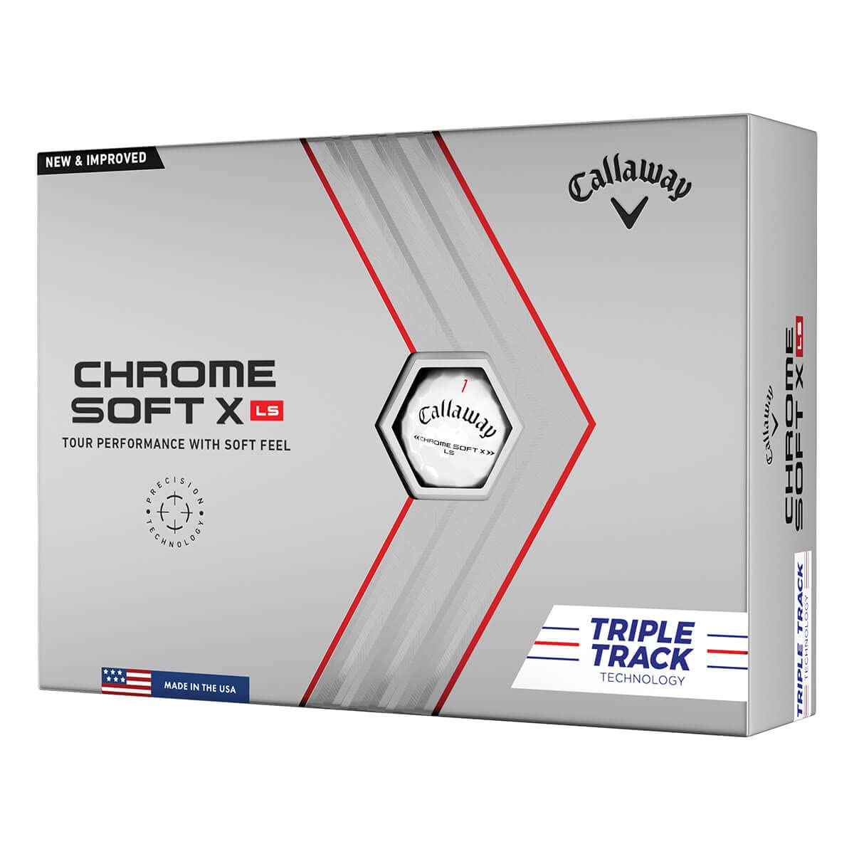 Callaway Chrome Soft X LS triple-track balls in white offering precise alignment and greenside control.
