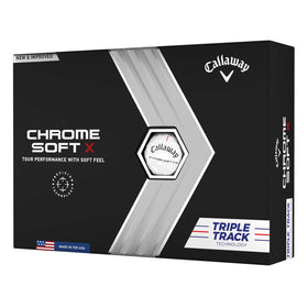 Callaway Chrome Soft X Triple Track ball on white finish for precise alignment