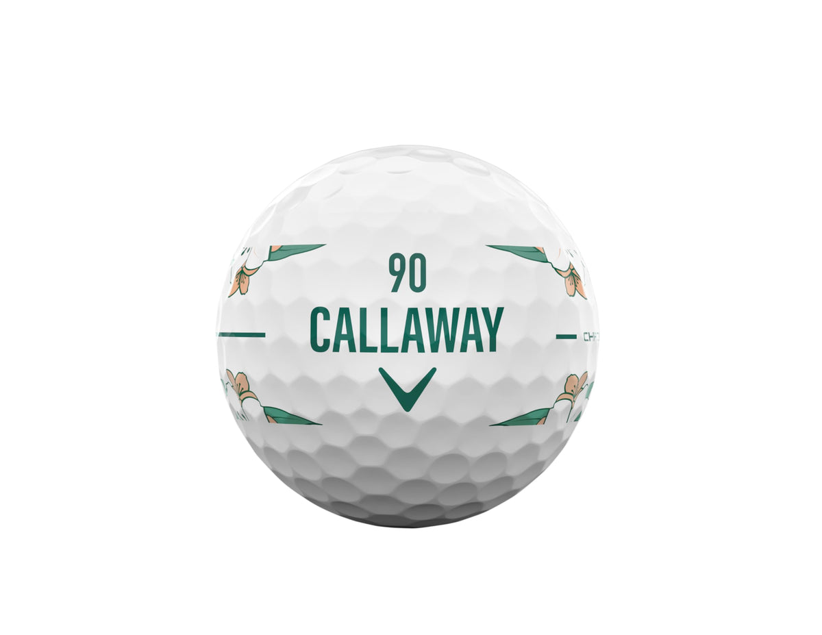 Callaway Chrome Tour 2026 ball front view shows chrome finish for address confidence