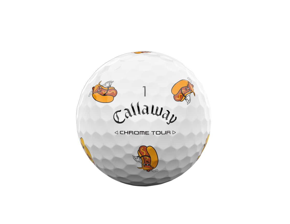 Callaway Chrome Tour balls core close-up highlighting soft feel and distance potential.
