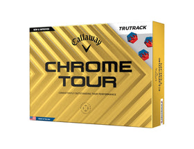 Callaway Chrome Tour ball with blue-red TruTrack for precise alignment.