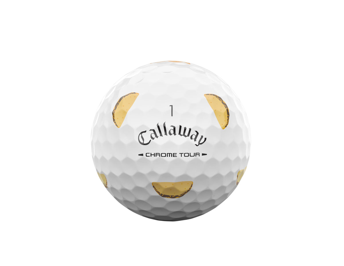 Callaway Chrome Tour Cinco de Mayo ball back view showing glossy finish and feel.