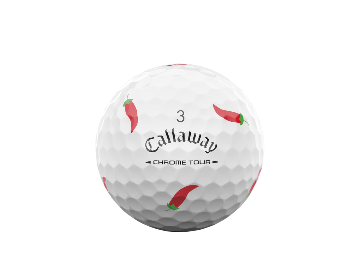Callaway Chrome Tour Cinco de Mayo ball mid-air flight with smooth trajectory.
