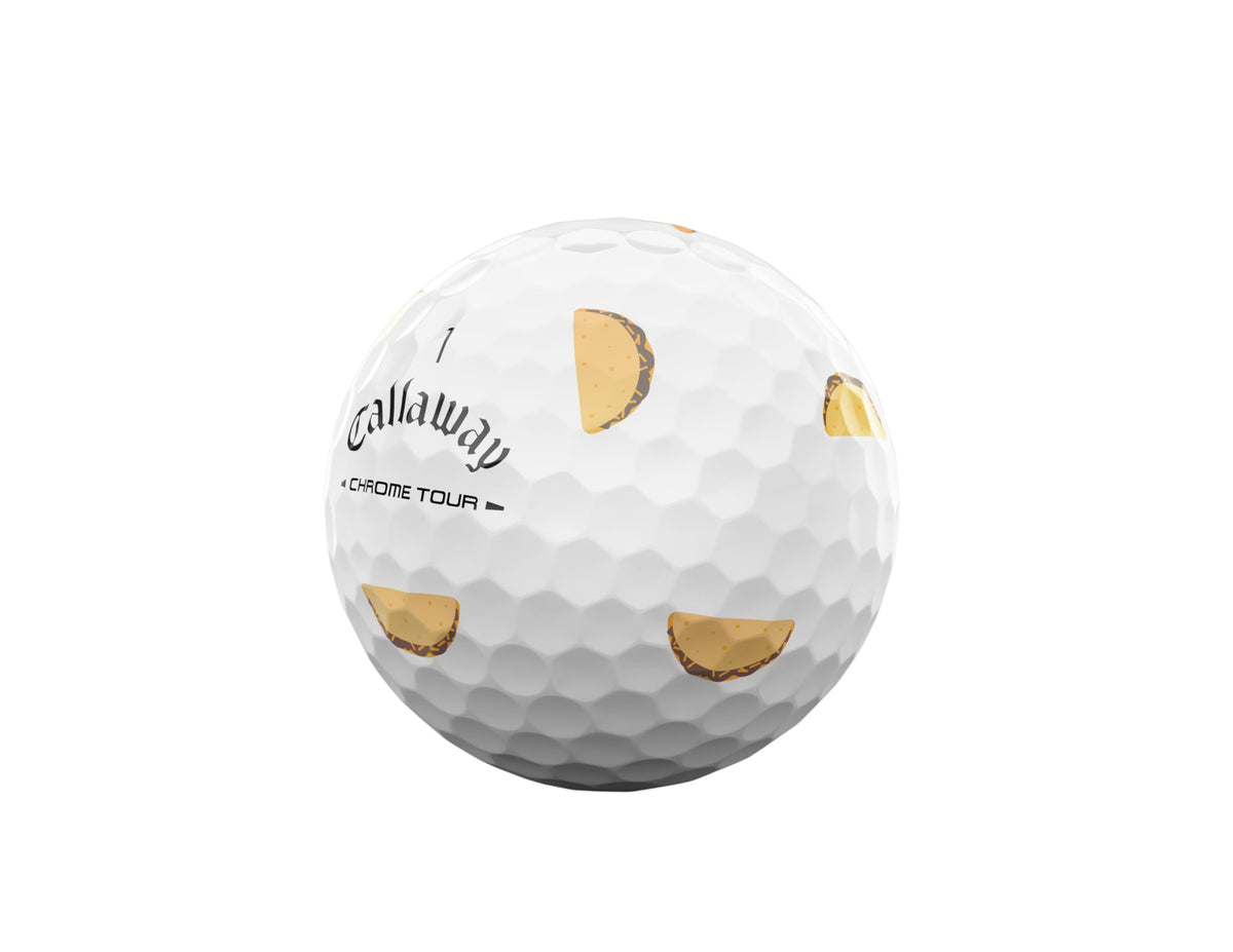 Callaway Chrome Tour Cinco de Mayo ball logo close-up for reliable performance.