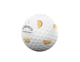 Callaway Chrome Tour Cinco de Mayo ball logo close-up for reliable performance.