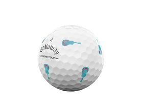 Callaway Chrome Tour Cinco de Mayo ball on tee suggesting longer distance potential.