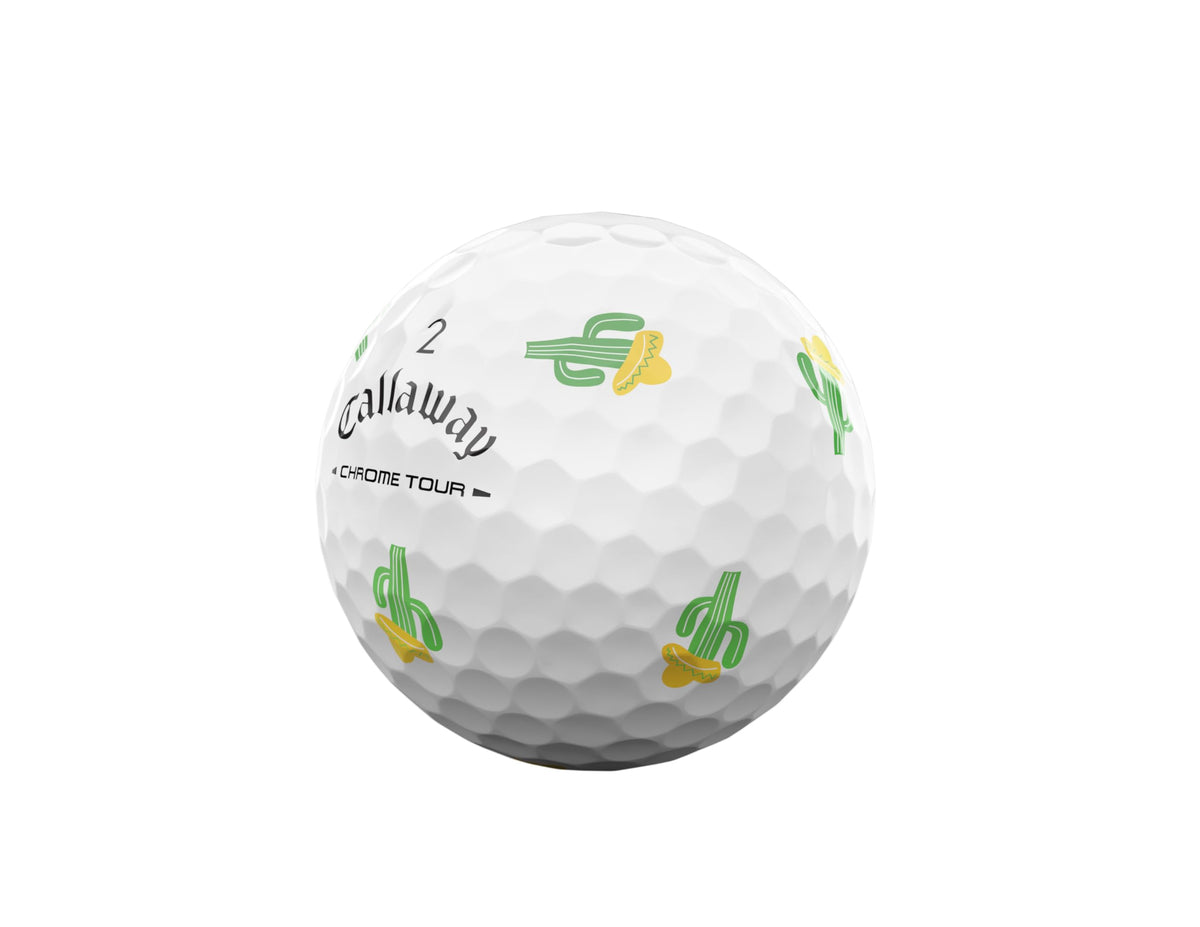 Callaway Chrome Tour Cinco de Mayo ball on practice green for confident short game.