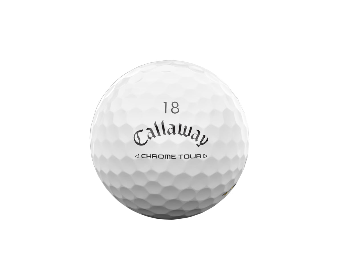 Callaway Chrome Tour Happy Gilmore ball close-up showcasing TruVis texture and design.