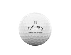 Callaway Chrome Tour Happy Gilmore ball close-up showcasing TruVis texture and design.