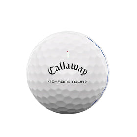 Callaway Chrome Tour Triple Track ball close-up of cover and seam details for flight.