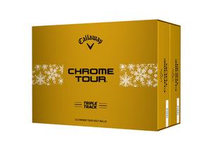Callaway Chrome Tour Triple Track 2-dozen white balls in front-pack shot showing Triple Track alignment.