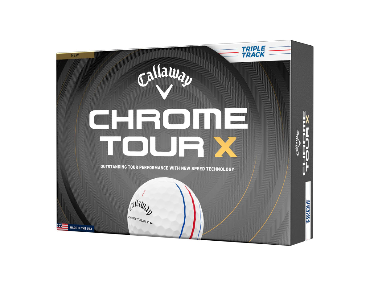 Callaway Chrome Tour X 2026 golf balls with white Triple Track for precise alignment.