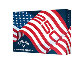 Callaway Chrome Tour X 2026 pack shot showing USA Stripe for better visibility and focus