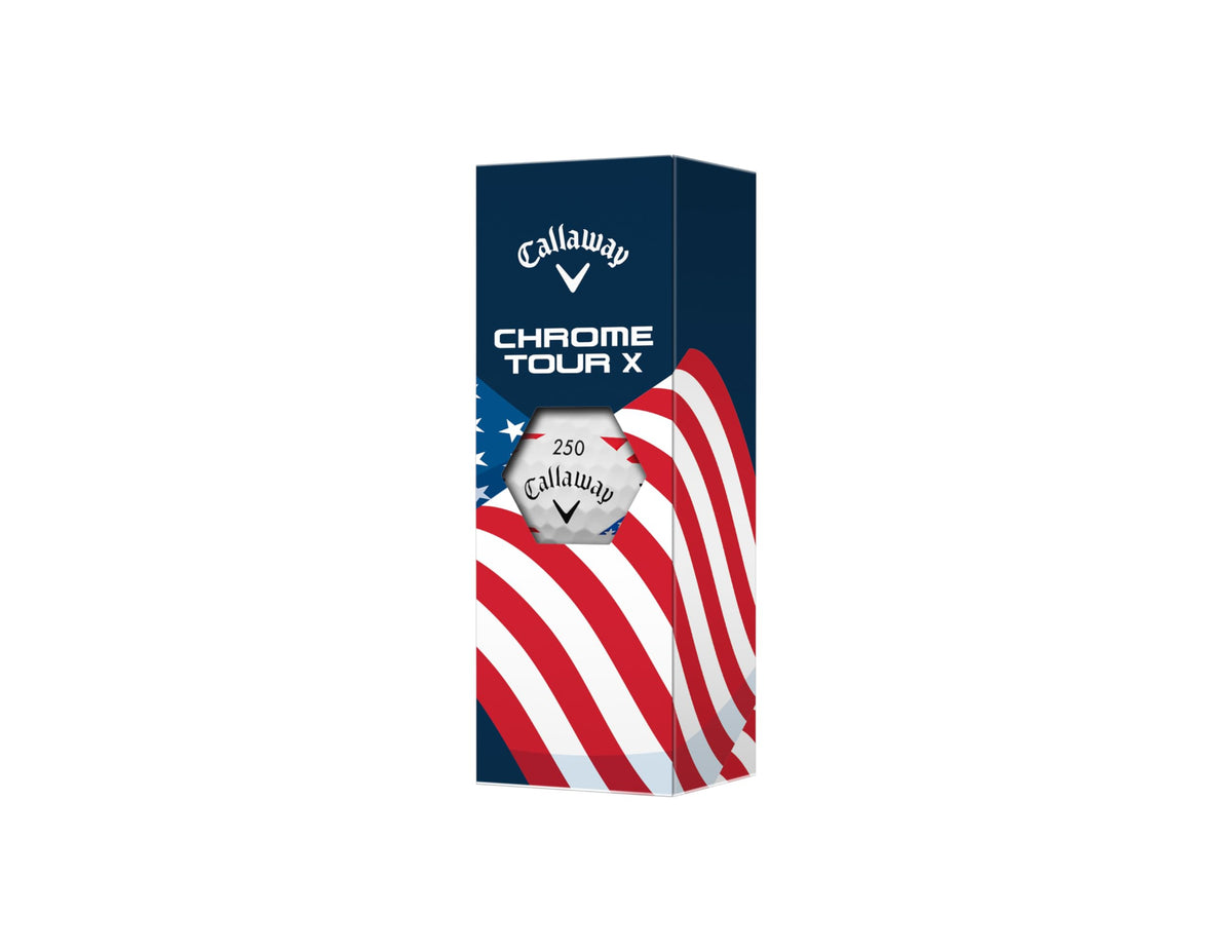 Callaway Chrome Tour X 2026 top view of pack highlighting USA Stripe visibility