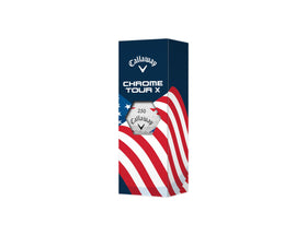 Callaway Chrome Tour X 2026 top view of pack highlighting USA Stripe visibility